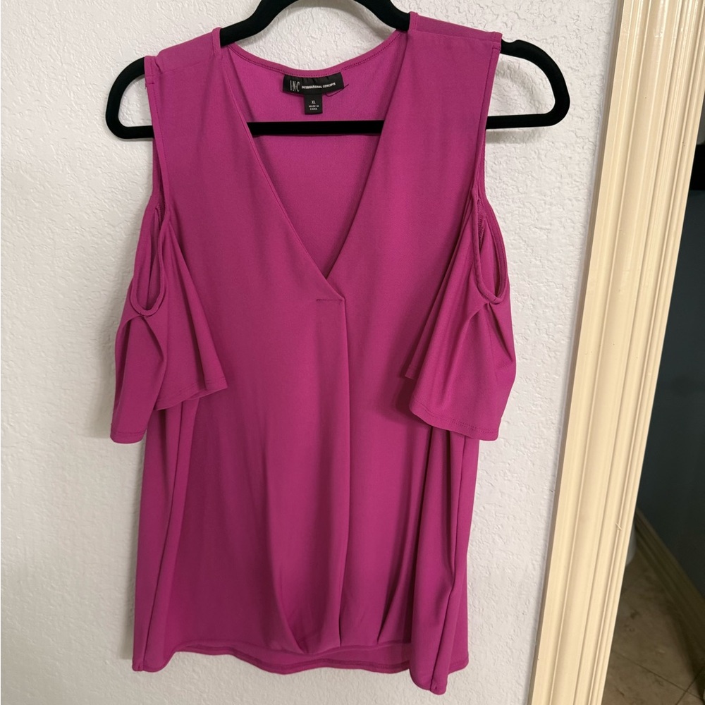 INC International Concepts Fuchsia Cold Shoulder Blouse